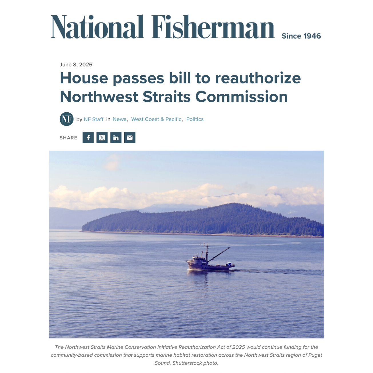 National Fisherman: House passes bill to reauthorize Northwest Straits Commission